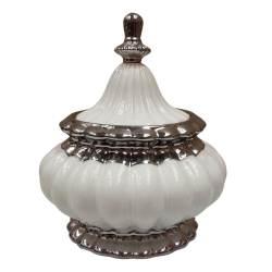 Sopera Porcelana Obatala 29 x 24 cm (Blanco con plateado) - 12 in